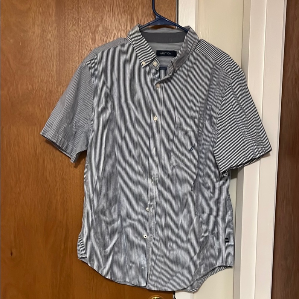 Nautica Men's Short-sleeve Blue Striped Shirt - Picture 2 of 2